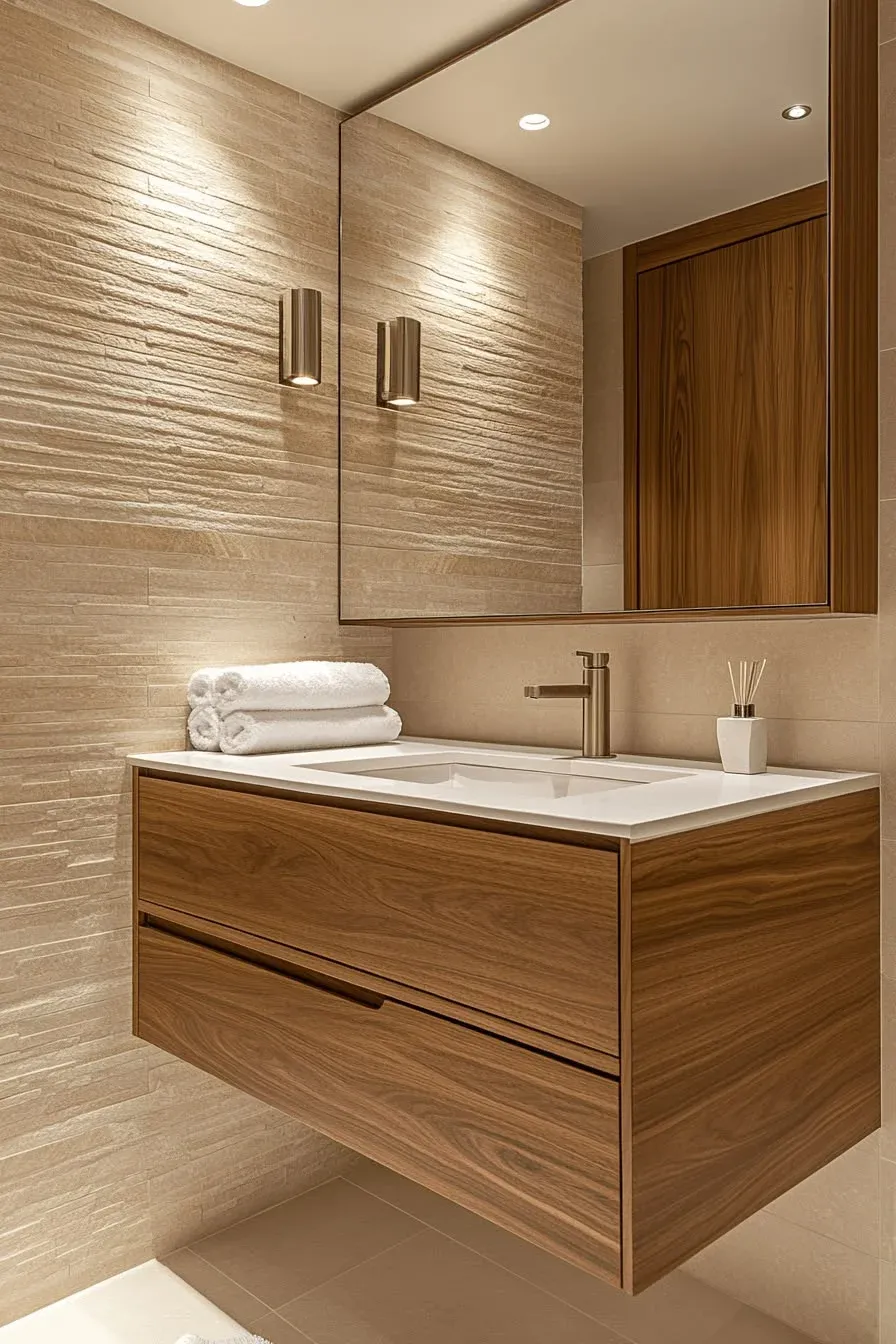 Meuble vasque salle de bain en panneau bois noyer